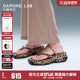 2025夏款 DAPHNE LAB方糖厚底豹纹凉鞋 复古增高细带夹角拖
