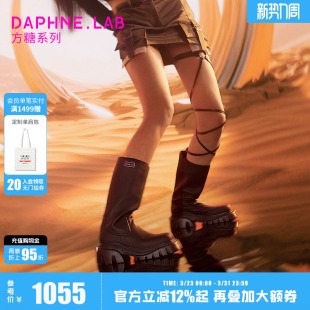 DAPHNELAB达芙妮方糖中筒靴机能西部靴显腿细
