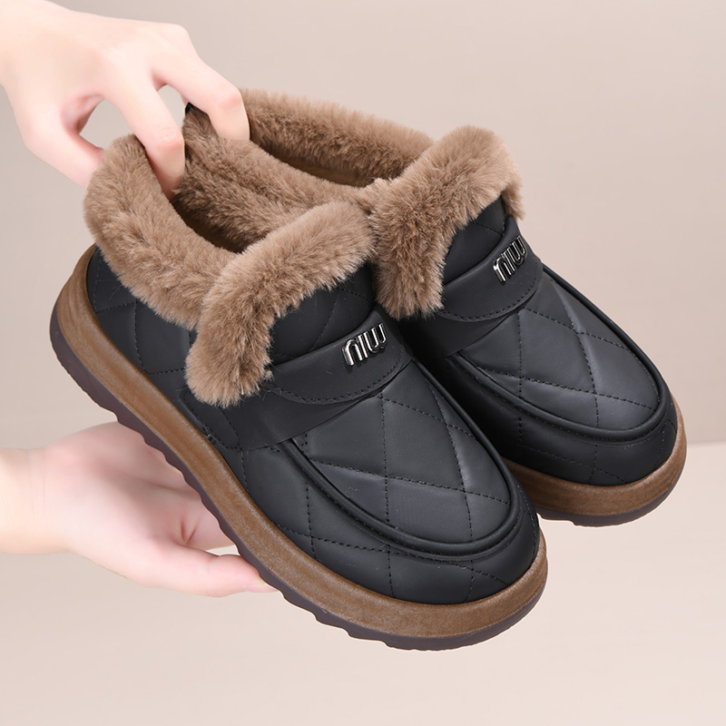 冬季老北京棉鞋女加绒保暖皮面雪地靴加厚防寒软底妈妈鞋棉靴防滑