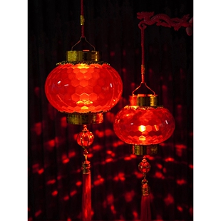 2026马年发光水晶灯笼新年元宵节手提儿童小灯笼春节过年投影宫灯