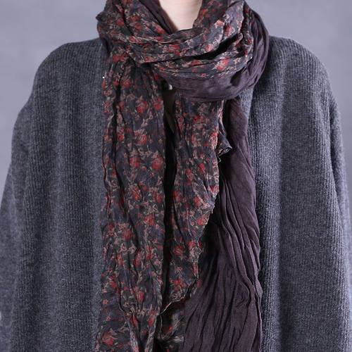 棉麻小碎花拼色围巾女装