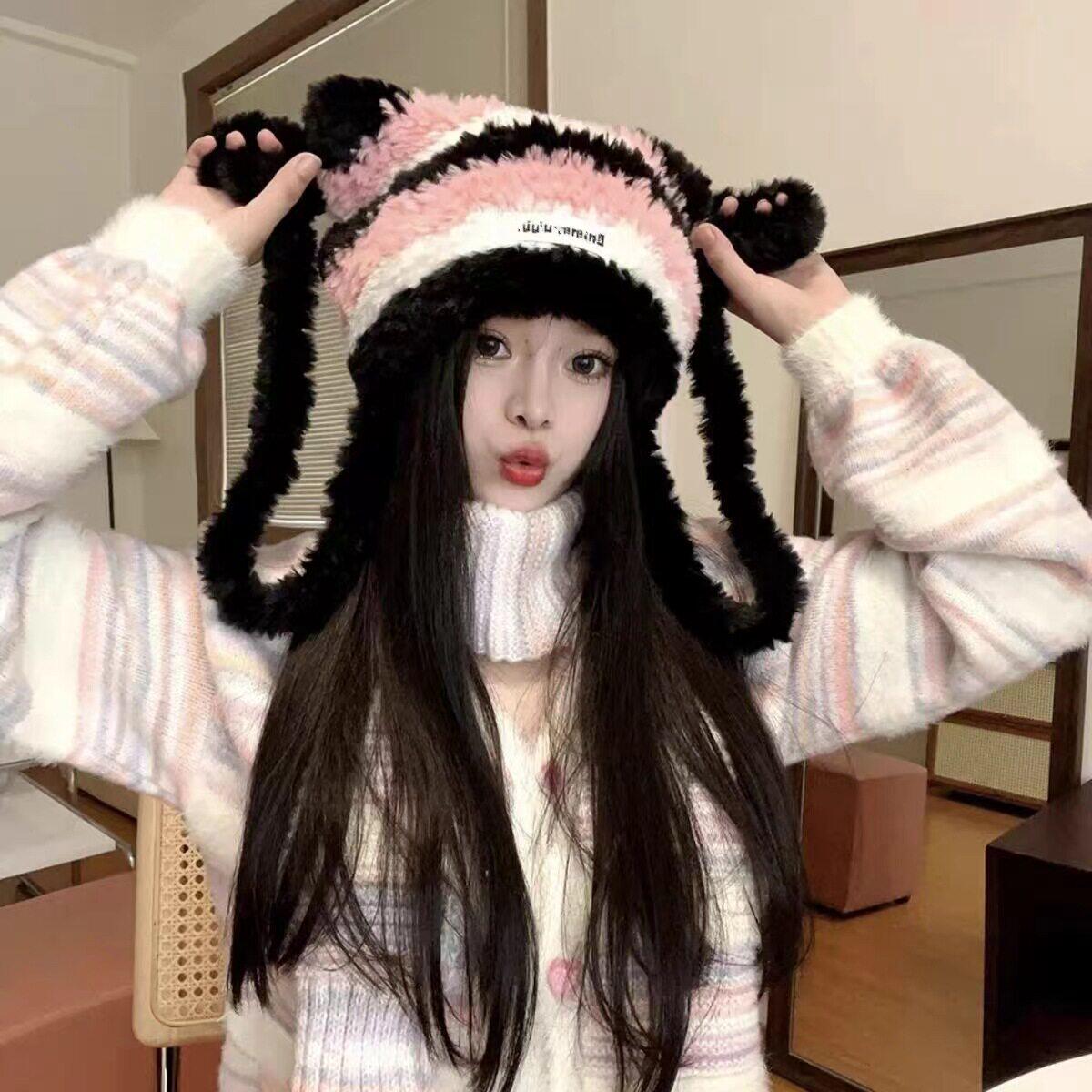 毛绒针织秋冬帽子女款高级感小熊耳朵护耳包头时尚显脸小保暖舒适