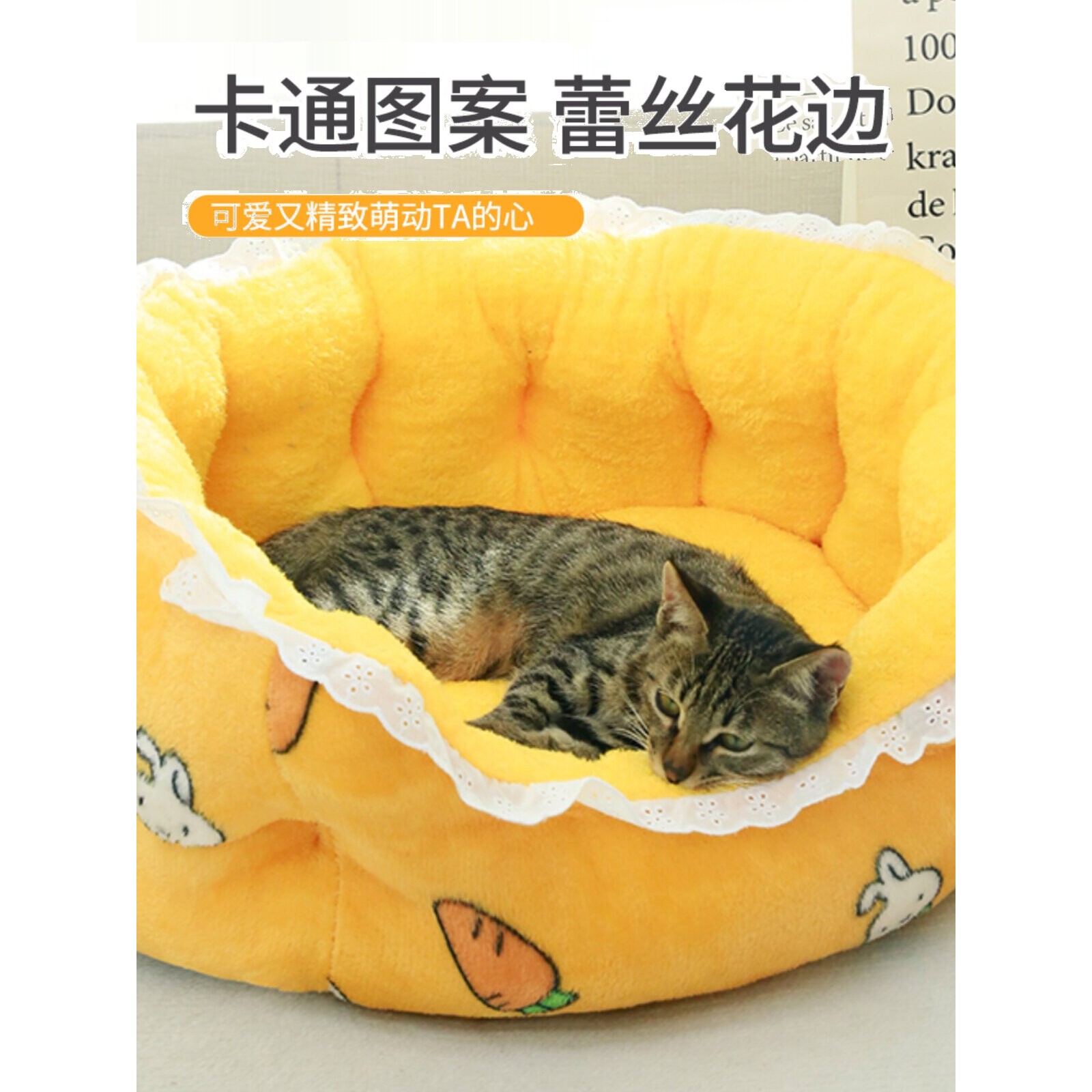宠物窝加绒全可洗立体猫窝挡风狗窝蕾丝边沙发窝深度睡眠通用窝