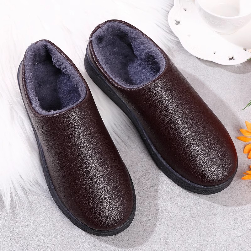 棉鞋居家防水加厚防滑软底PU面棉拖鞋冬季室内休闲保暖散步男士鞋