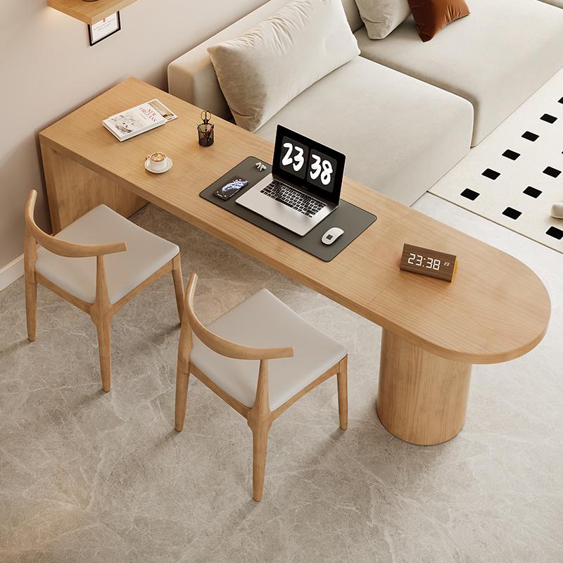实木客厅大长书桌茶桌一体小户型双人电脑桌工作台家用阅读学习桌