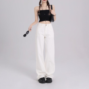 worxurnn 无须城市漫步阔腿白色牛仔九分常规加长