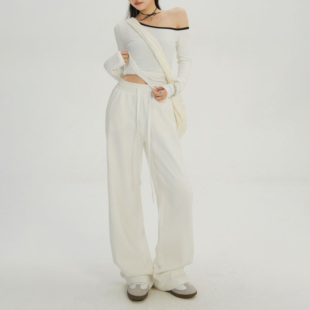 worxurnn/无须复古高腰宽松阔腿裤百搭休闲运动裤直筒休闲裤加绒