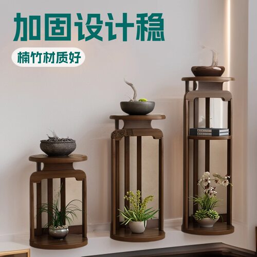 中式圆形落地花托架客厅阳台