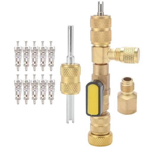 R410A R22阀芯拆卸器安装工具带双尺寸SAE 1/4和5/16端口用于HVAC