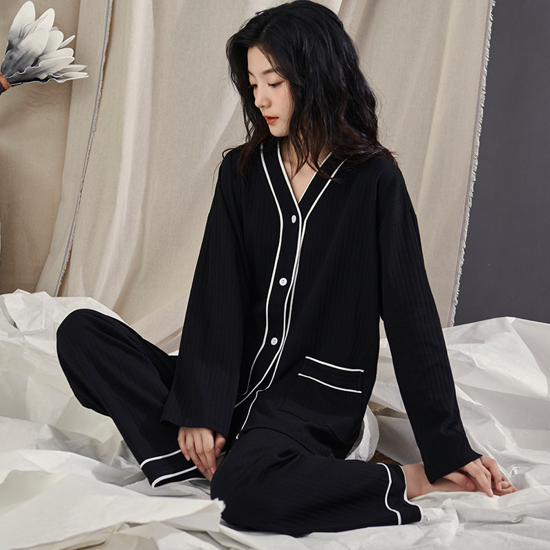 睡衣女士春秋季新款纯棉长袖黑色高级感J家居服夏天可外穿学生套
