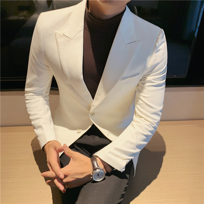 春夏季白色西装男韩版修身帅气西服男休闲潮流青年帅气男士外套潮