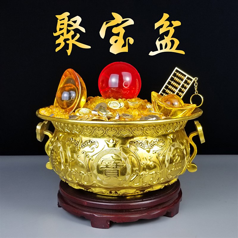 聚宝盆纯铜实心聚宝盆摆件大号A铜香炉中式客厅玄关聚财铜盆礼品