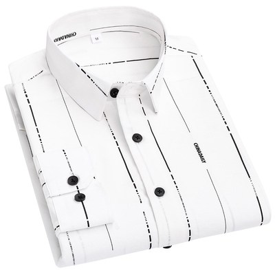 夏季长袖薄款冰丝长袖衬衫竹纤维商务休闲条纹中年爸爸免烫衬衣男