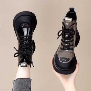 厚底马丁靴女2024新款春秋单靴英伦风爆款炸街瘦瘦加绒软底小短靴