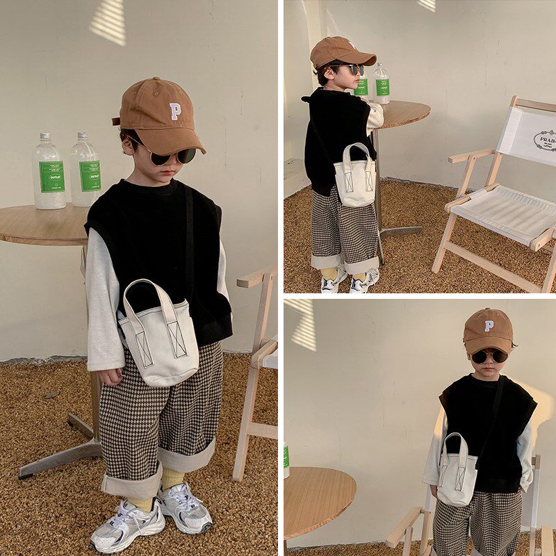 韩版儿童包包男童斜挎包2024新款时尚女童帆布手提包宝宝零钱背包