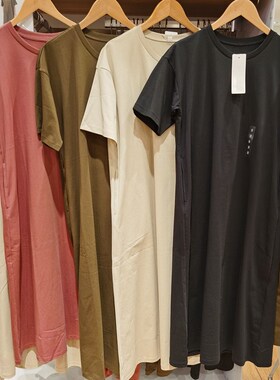 日单女装25夏季新款棉混纺T恤连衣裙/圆领吸汗速干短袖裙子477306