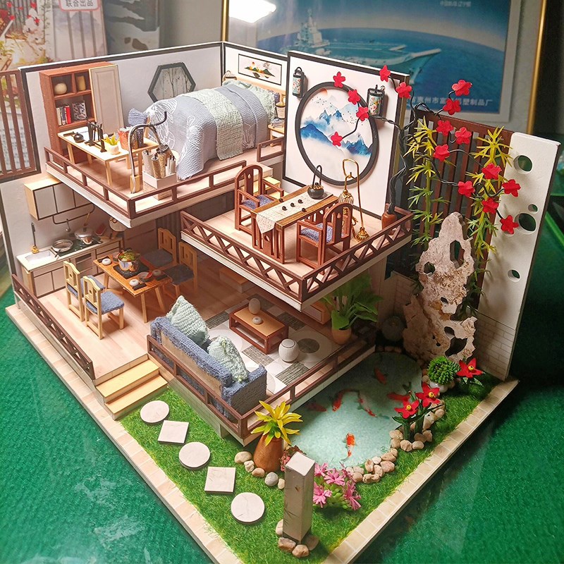 diy小屋墨香竹韵古风建筑大别墅手工制作小房子拼装女孩生日礼物