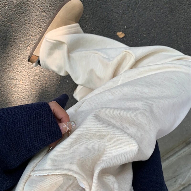 休闲杏色裤子女秋季款梨形身材大码胖妹妹遮胯显瘦垂感阔腿糯米裤