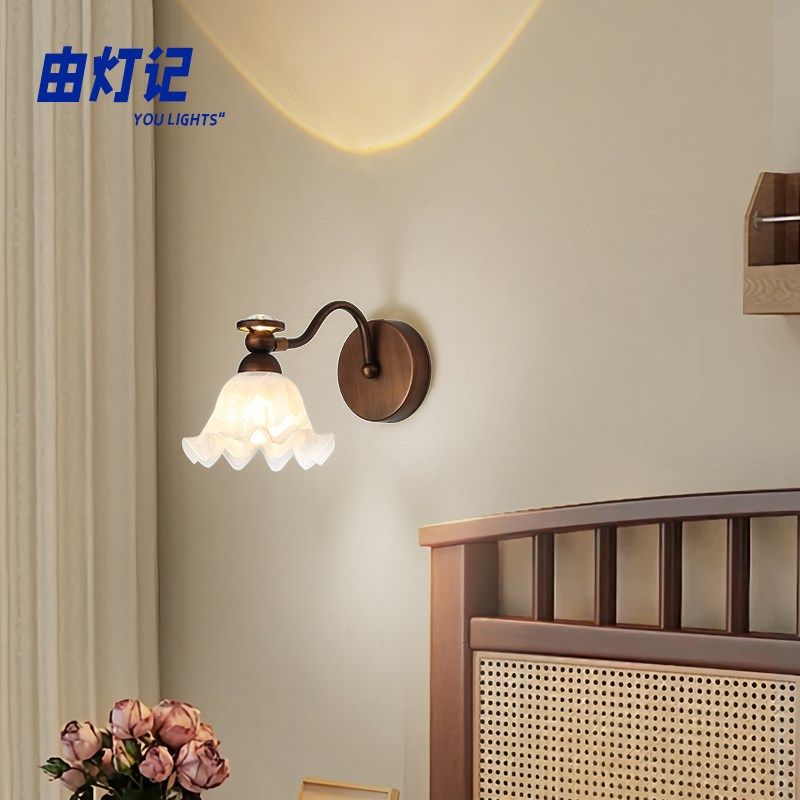 由灯记美式复古主卧室床头壁灯法式中古风氛围感客厅背景墙壁挂灯