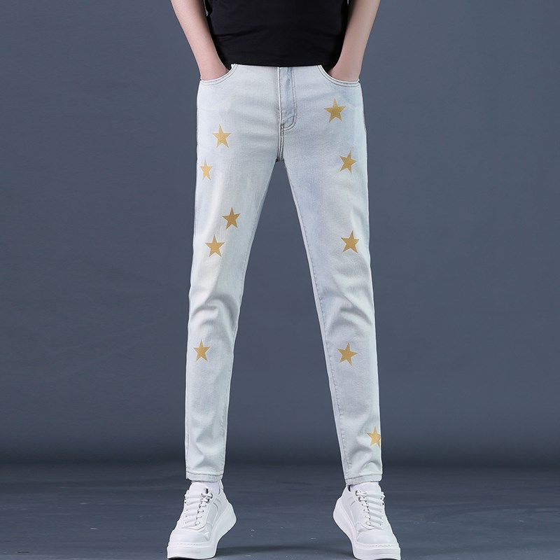 高级感时尚舒适九分牛仔裤男士春夏季潮牌新款修身弹力薄款直筒裤