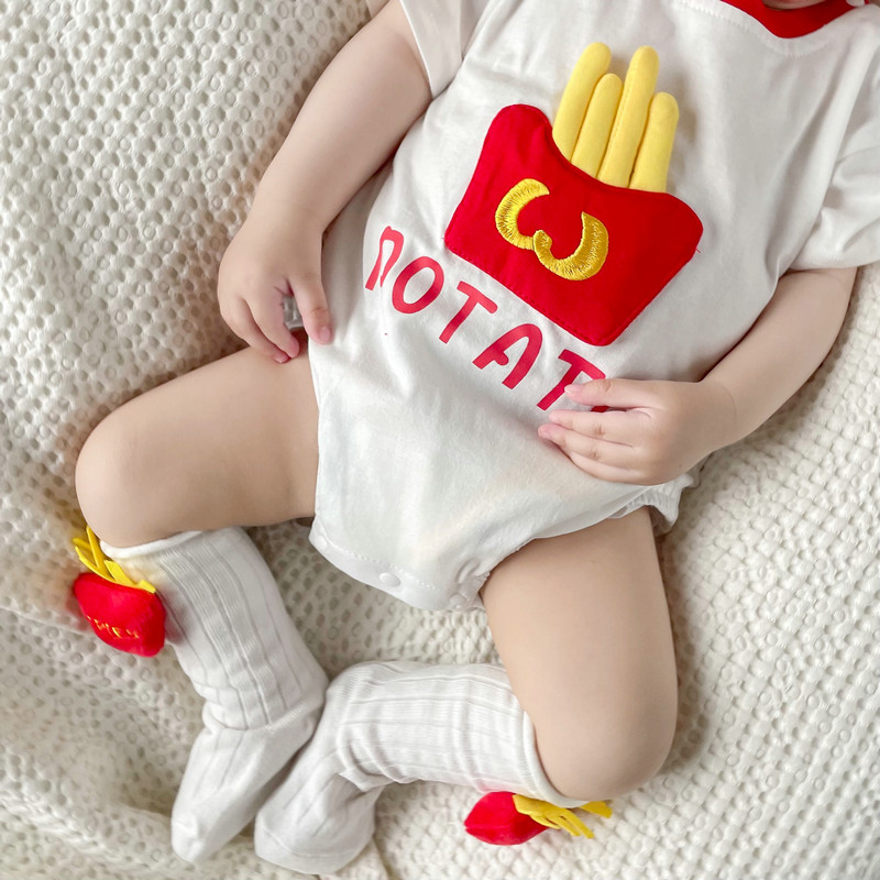 婴儿夏季衣服薄款短袖新生儿包屁连体衣男女宝宝爬服可爱薯条哈衣