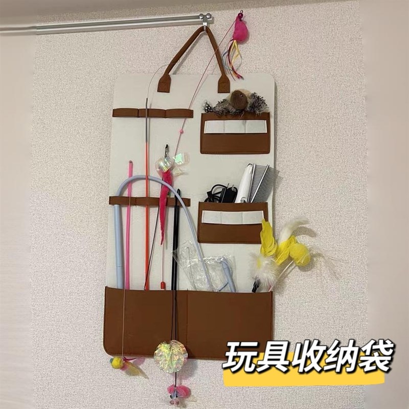 逗猫棒收纳袋挂墙猫咪自嗨解闷玩具收纳筒式宠物幼猫小猫用品神器图片