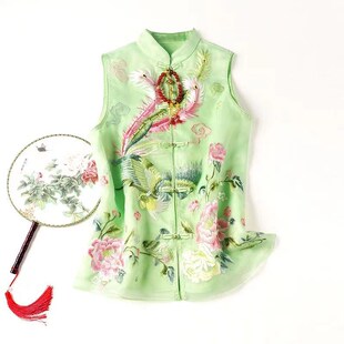 汉服女款新中式旗袍马甲外搭民族风印花唐装上衣国风盘扣外套