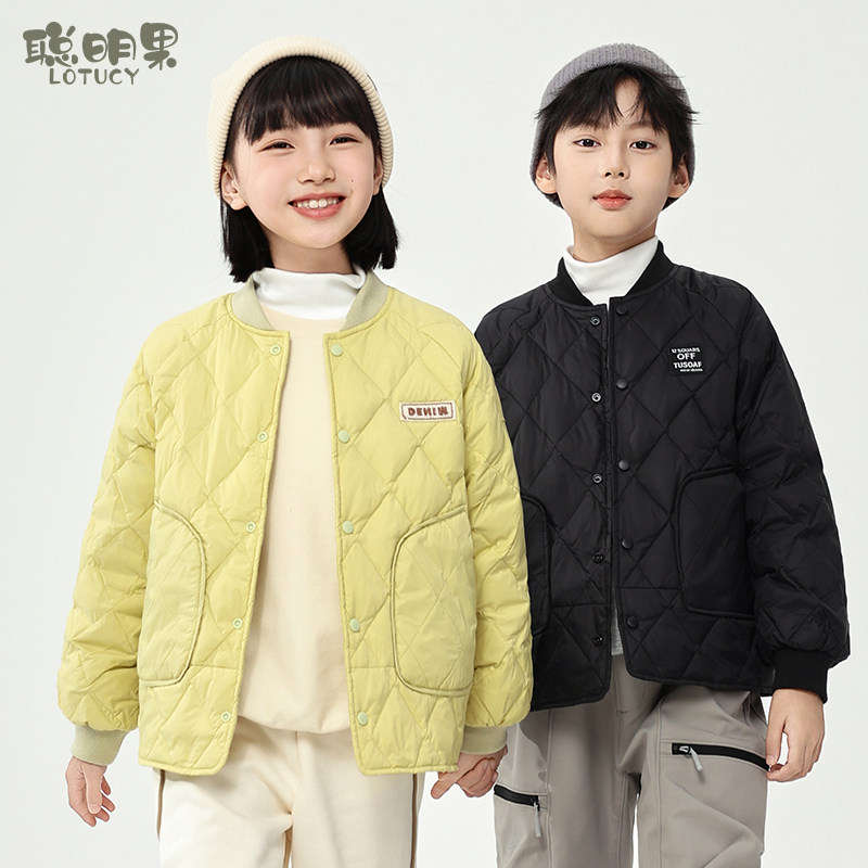 儿童轻薄羽绒服2024秋冬新款男童女童大童校服神器棒球领羽绒内胆