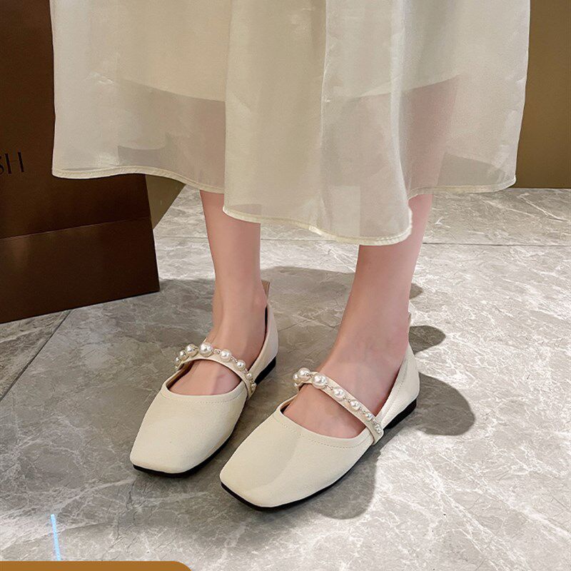 大脚骨宽头脚肿鞋方头平底鞋大码女鞋41-43温柔晚V晚风单鞋妈妈鞋