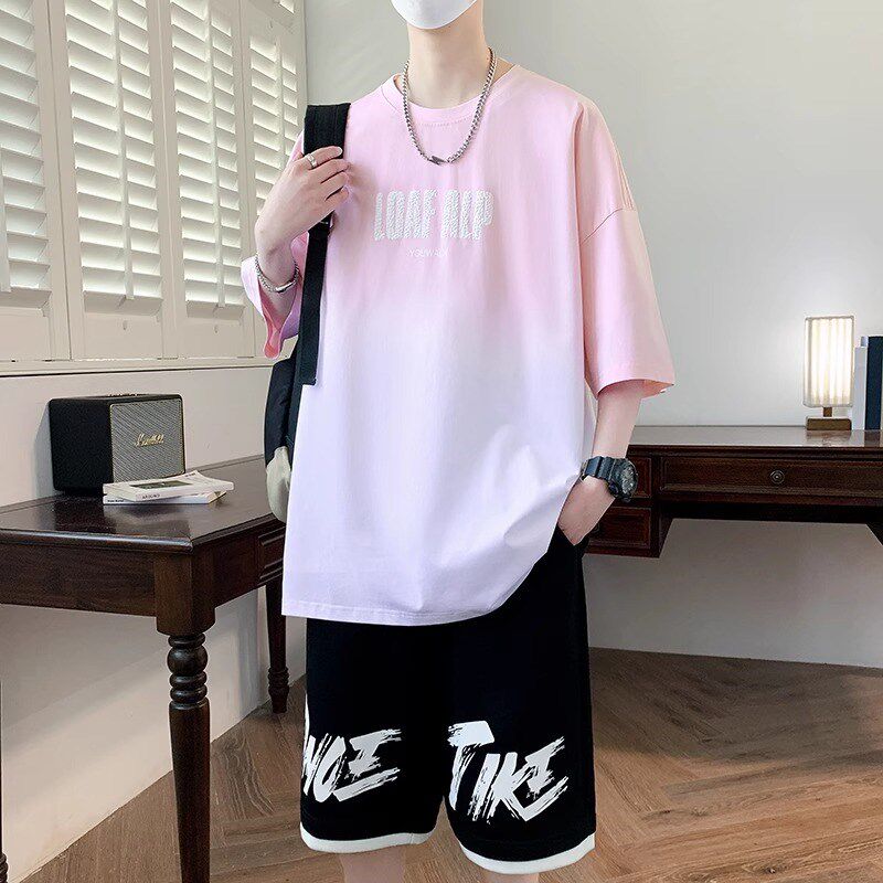 青少年夏季半袖t恤男生高中初中生短袖短裤套装大童休闲运动衣服