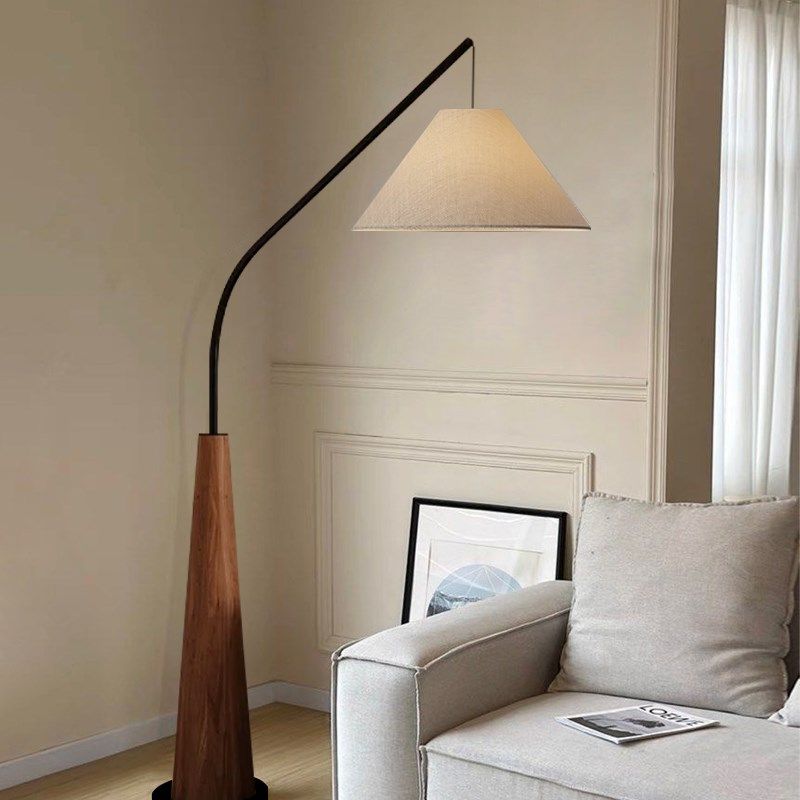 法式中古客厅落地灯中式实木地灯书房复古风民宿钓鱼灯装饰氛围灯