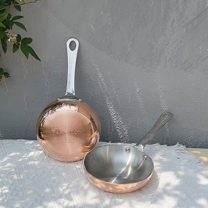 铜锅迷你单柄煎锅j304不锈钢平底锅煎蛋锅无涂层小号不粘锅热油锅