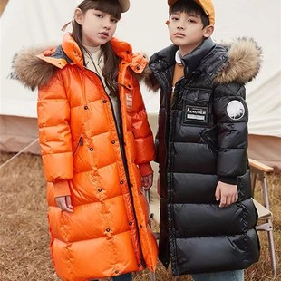 儿童长款羽绒服女童男童中长款加厚过膝到脚踝免洗女孩女大童洋气