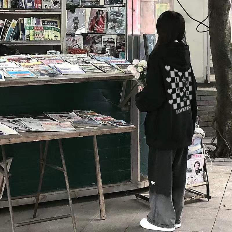 连帽加绒即墨爆款卫衣2024新款女宽松慵懒风外套加厚大码春秋冬季