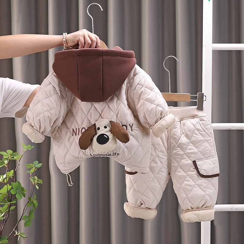 男宝宝冬季加厚套装婴儿童装棉衣女童冬装棉服两件套小童保暖衣服