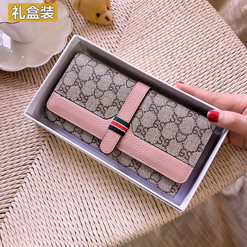 抽绳钱包女士精致高档2022新款时尚简约印花卡包小众设计皮夹长款