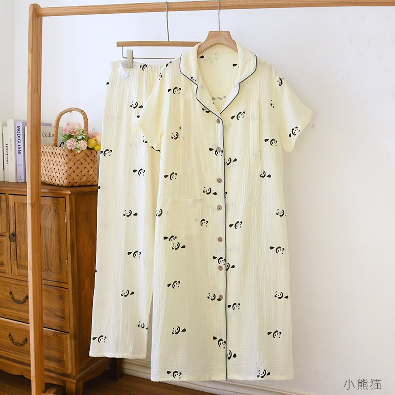 月子服睡裙长裤两件套装纯棉纱布待产裙夏季薄款短袖哺乳孕妇睡衣