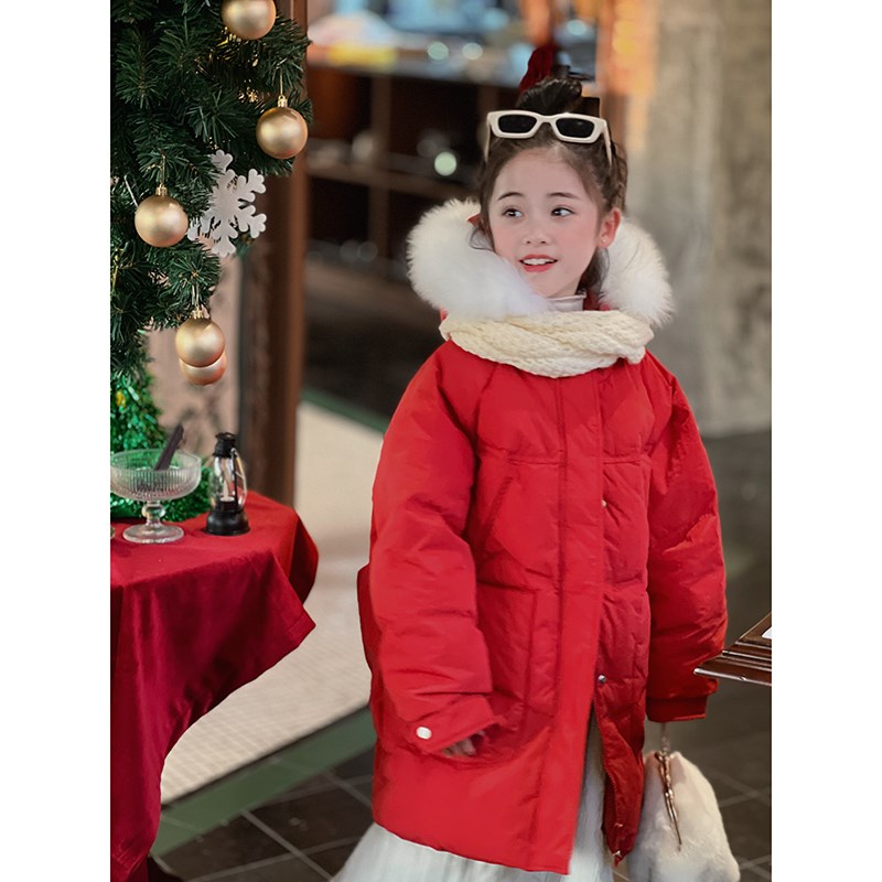 女童羽绒服冬季2023新款冬装儿童洋气保暖大毛领加厚外套拜年服