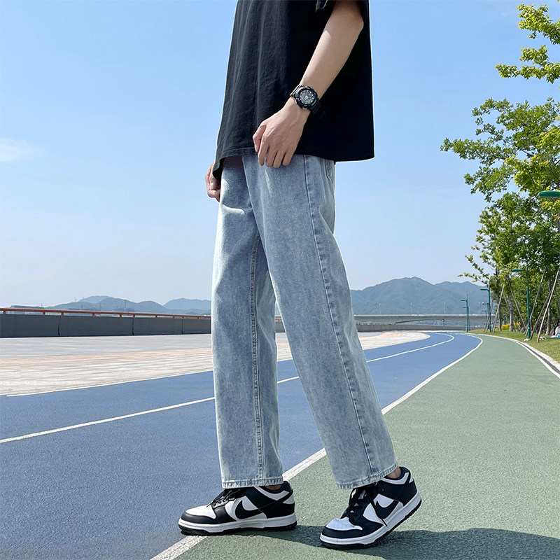 九分牛仔裤男宽松直筒夏季潮流百搭裤子男生帅气浅色水洗休闲裤男