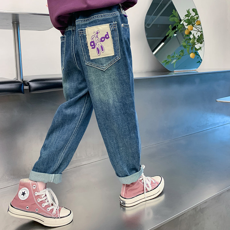 女童牛仔裤春秋款2023新款洋派儿童秋装裤子宽松长裤小女孩休闲裤