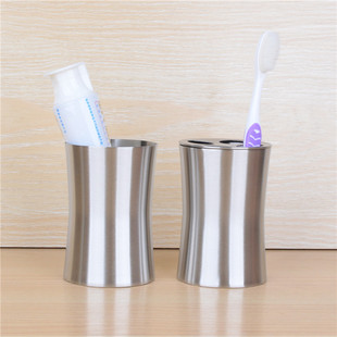 不锈钢嗽口杯牙刷架套装 牙刷杯套装 腰形浴室2件套