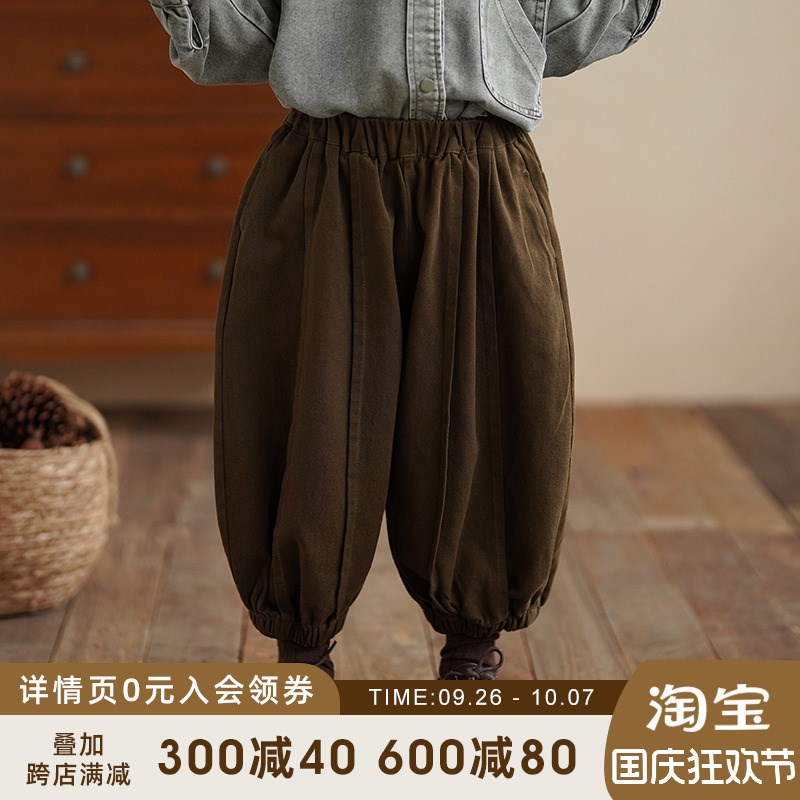 砚台家童装森系儿童灯笼裤子男童束脚裤中小童纯棉休闲裤绿色秋季