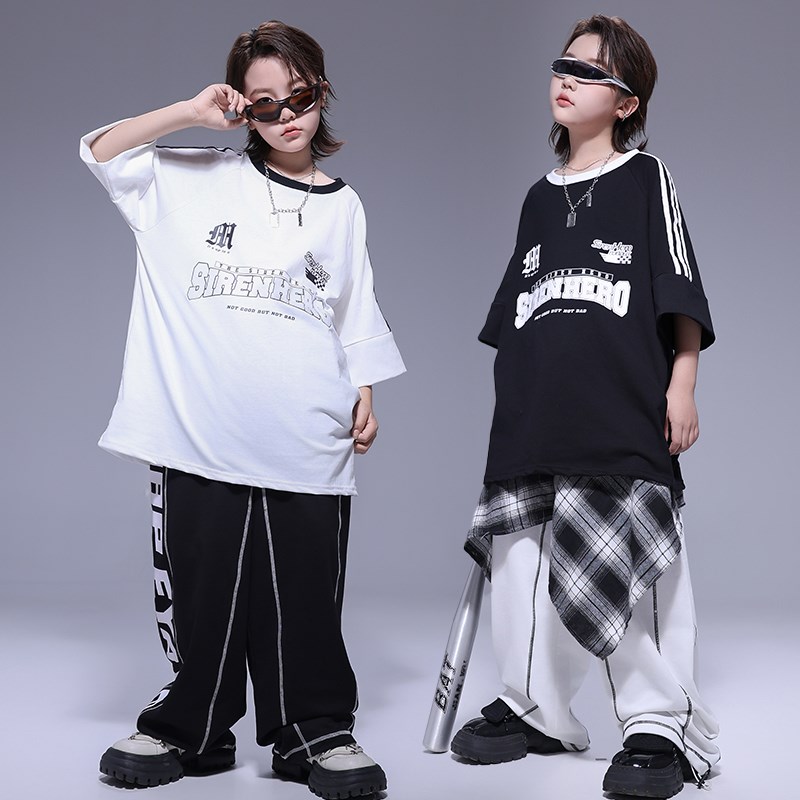 街舞儿童潮服男童舞台酷帅T长裤hiphop童装架子鼓女童舞蹈演出服