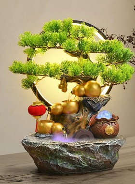 中式流水摆件循环水招财桌面风水轮电视柜玄关乔迁开业礼物装饰品