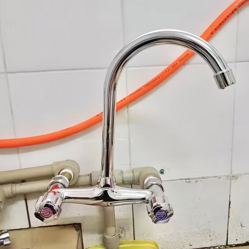 双控黄铜主体入墙式厨房入墙冷热水龙头双把菜盆水槽洗衣池混水阀