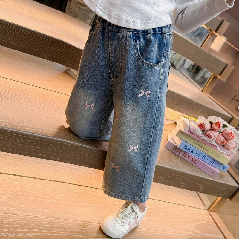 女童牛仔裤春秋款休闲直筒裤2025新款宝宝时髦洋气女孩阔腿裤春装