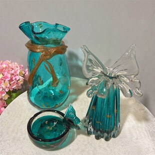 琉璃工艺品水晶钱l袋子创意客厅花插摆件玄关电视柜餐桌装饰