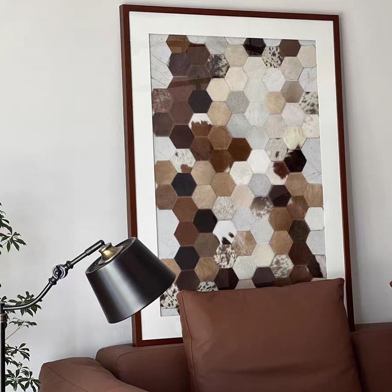 真牛皮高级客厅沙发背景墙装饰画玄F关挂画走廊尽头美式立体现代图片
