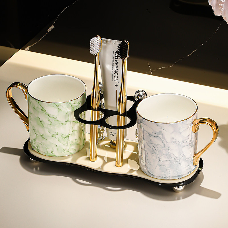 高级感骨瓷e漱口杯牙刷置物架轻奢高档酒店卫生间洗漱牙具托盘套