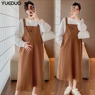 孕妇春装连衣裙时尚网红孕妇装套装韩版外穿背带裙宽松Y大码裙子